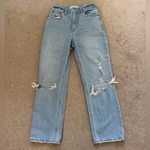 Abercrombie & Fitch Light Blue Ripped Straight Leg Jeans